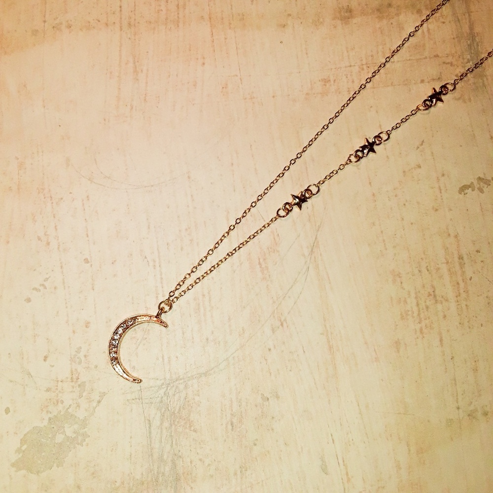 Moon & Stars Crystal Layered Choker Bib Necklace - Picture 5 of 6